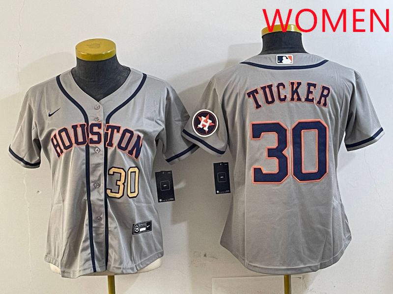 Women Houston Astros #30 Tucker Grey Game 2025 Nike MLB Jersey style 4->san diego padres->MLB Jersey